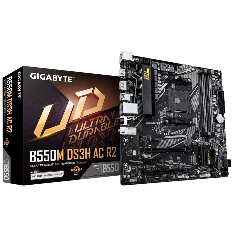 Gigabyte B550M DS3H AC R2 AM4 Micro-ATX AMD B550 4xDIMM DDR4 2xM.2 USB 3.2 1Gb LAN Wi-Fi 5 Carte Mère
