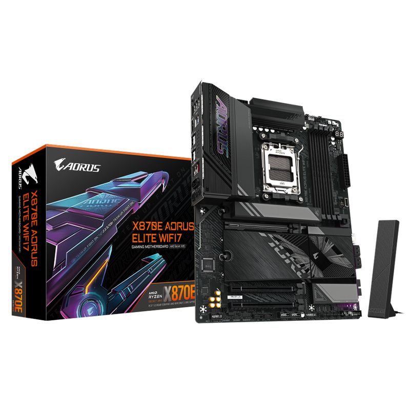Gigabyte X870E AORUS ELITE WIFI7 AM5 ATX AMD X870E 4xDIMM DDR5 4xM.2 USB4 2.5Gb LAN Wi-Fi 7+BT Carte Mère