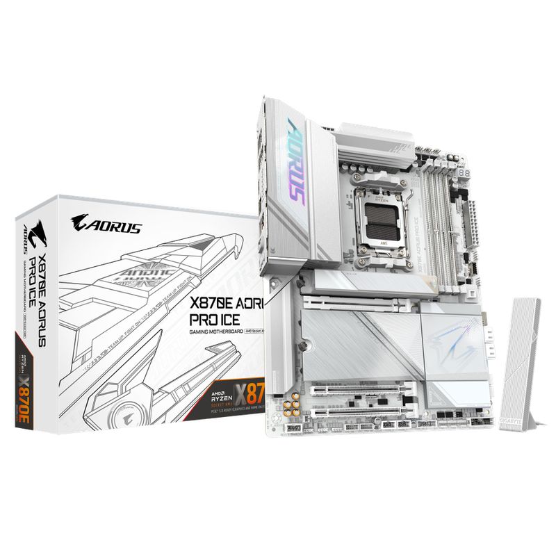 Gigabyte X870E AORUS PRO ICE AM5 ATX AMD X870E 4xDIMM DDR5 4xM.2 USB4 2.5Gb LAN Wi-Fi 7+BT Carte Mère Blanche