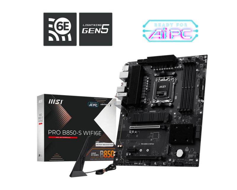 MSI PRO B850-S WIFI6E AM5 ATX AMD B850 4xDIMM DDR5 2xM.2 USB 10Gbps 2.5Gb LAN Wi-Fi 6E+BT Carte Mère (PROB850SWIFI6E)