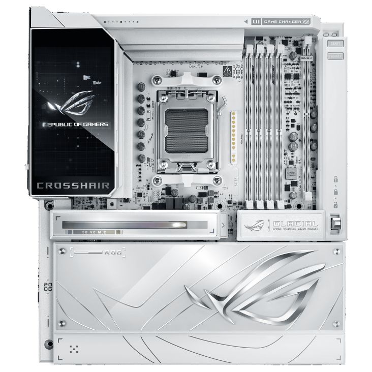 ASUS ROG Crosshair X870E Glacial AM5 ATX AMD X870E 4xDIMM DDR5 5xM.2 USB4 Dual 10Gb LAN Wi-Fi 7+BT Carte Mère