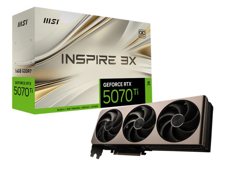 MSI GeForce RTX 5070 Ti 16G INSPIRE 3X OC GDDR7 PCIe 5.0 1xHDMI3xDP Carte Vidéo (G507T-16I3C)
