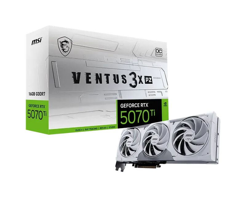 MSI GeForce RTX 5070 Ti 16G VENTUS 3X PZ OC GDDR7 PCIe 5.0 1xHDMI3xDP Carte Vidéo Blanche (G507T-16V3ZC)
