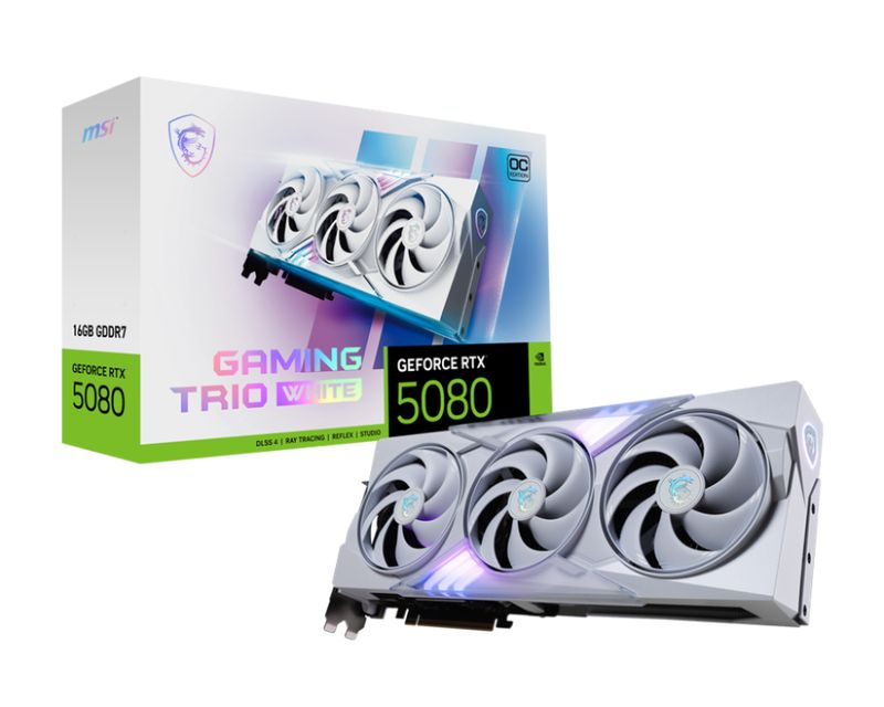 MSI GeForce RTX 5080 16G GAMING TRIO OC WHITE GDDR7 PCIe 5.0 1xHDMI3xDP Carte Vidéo Blanche (G5080-16GTCW)