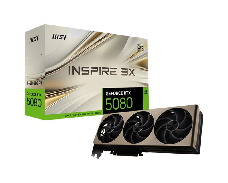 MSI GeForce RTX 5080 16G INSPIRE 3X OC GDDR7 PCIe 5.0 1xHDMI3xDP Carte Vidéo (G5080-16I3C)