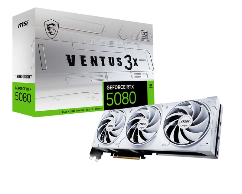 MSI GeForce RTX 5080 16G VENTUS 3X OC WHITE GDDR7 PCIe 5.0 1xHDMI3xDP Carte Vidéo Blanche (G5080-16V3CW)