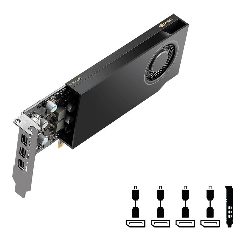 PNY NVIDIA RTX A400 4GB GDDR6 PCIe 4.0 x8 4xmDP Carte Vidéo (VCNRTXA400ATX-PB)