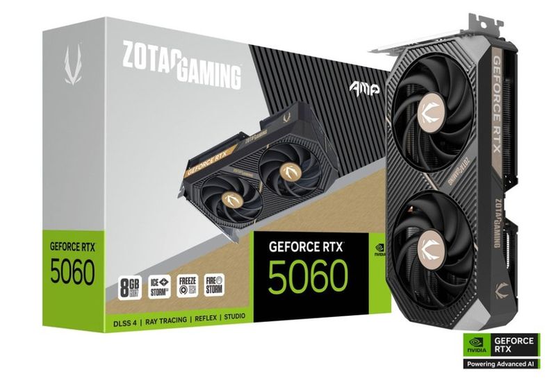 ZOTAC GAMING GeForce RTX 5060 AMP 8GB GDDR7 PCIe 5.0 2-Slot 1xHDMI3xDP Carte Vidéo (ZT-B50600F-10M)