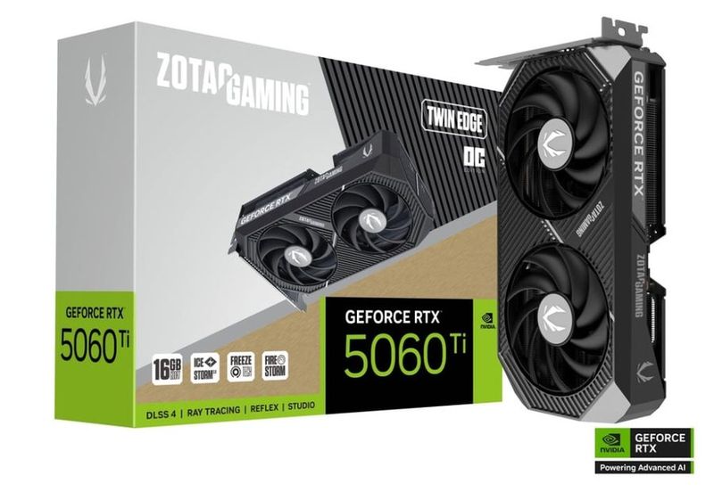 ZOTAC GAMING GeForce RTX 5060 Ti 16GB Twin Edge OC GDDR7 PCIe 5.0 2-Slot 1xHDMI3xDP Carte Vidéo (ZT-B50620H-10M)