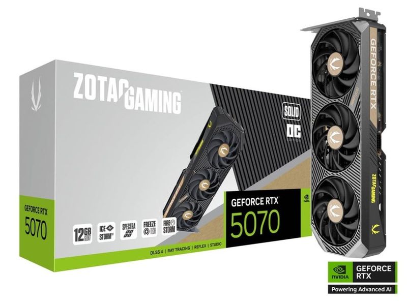 ZOTAC GAMING GeForce RTX 5070 SOLID OC 12GB GDDR7 PCIe 5.0 2-Slot 1xHDMI3xDP Carte Vidéo (ZT-B50700J-10P)