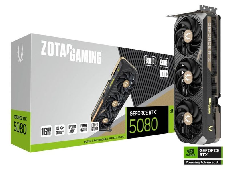 ZOTAC GAMING GeForce RTX 5080 SOLID CORE OC 16GB GDDR7 PCIe 5.0 2.5-Slot 1xHDMI3xDP Carte Vidéo (ZT-B50800J2-10P)