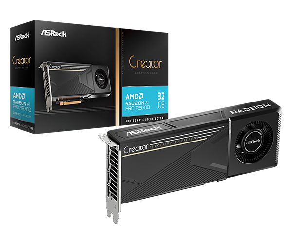 ASRock Radeon AI PRO R9700 Creator 32GB GDDR6 PCIe 5.0 4xDP Carte Vidéo (R9700 CT 32G)