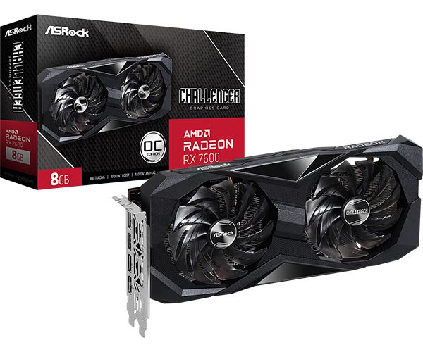 ASRock Radeon RX 7600 Challenger 8GB OC GDDR6 PCIe 4.0 1xHDMI3xDP Carte Vidéo (RX7600 CL 8GO)