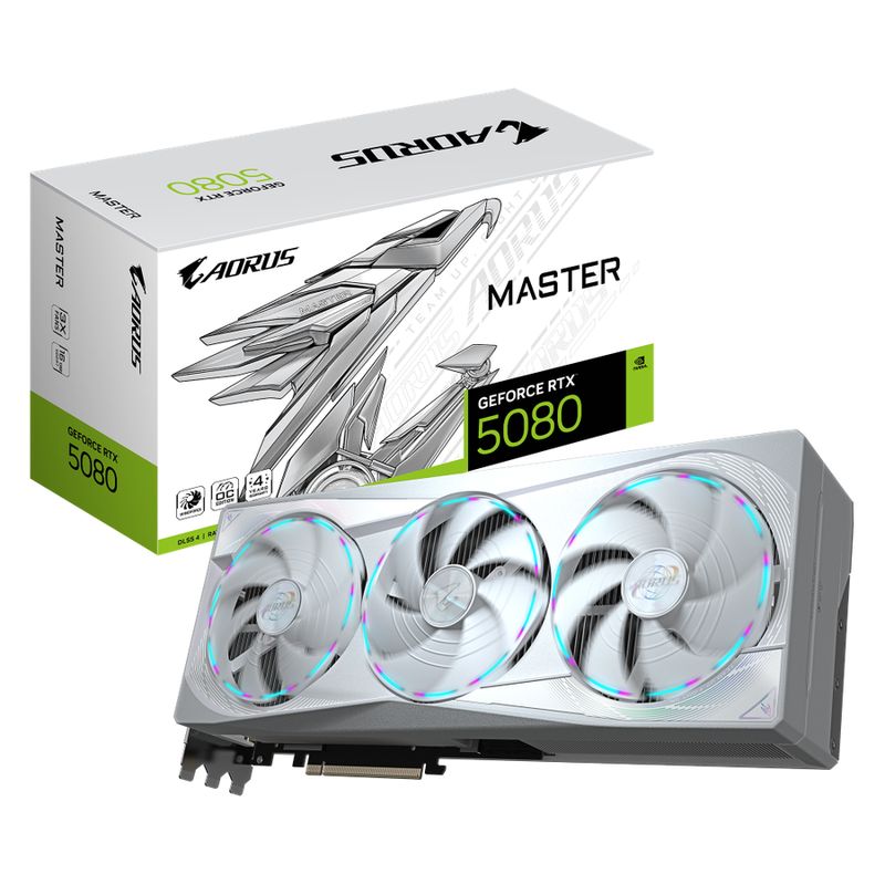 Gigabyte AORUS GeForce RTX 5080 MASTER ICE 16G GDDR7 PCIe 5.0 1xHDMI3xDP Carte Vidéo (GV-N5080AORUSM ICE-16GD)