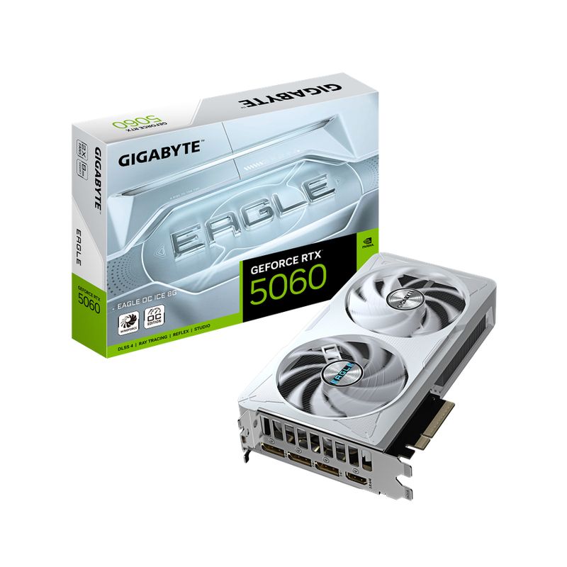 Gigabyte GeForce RTX 5060 EAGLE OC ICE 8G GDDR7 PCIe 5.0 1xHDMI3xDP Carte Vidéo Blanche (GV-N5060EAGLEOC ICE-8GD)