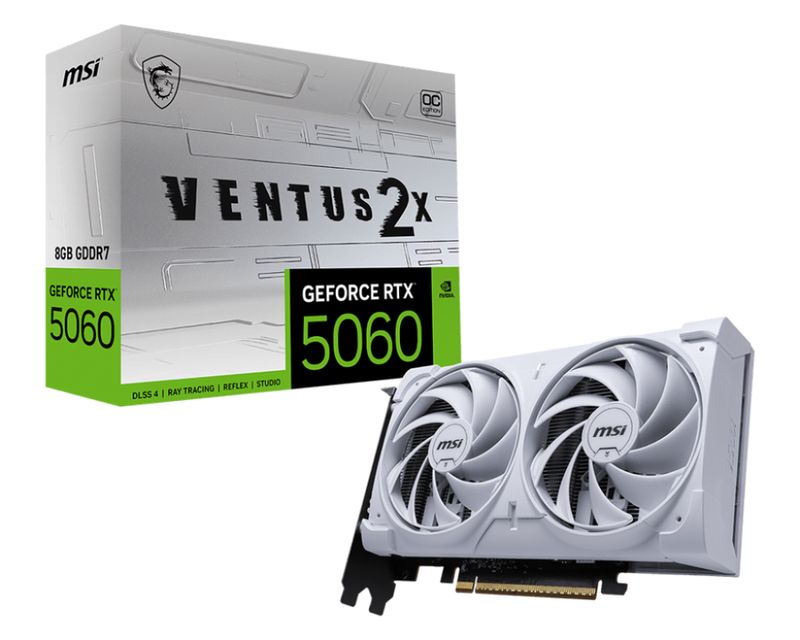 MSI GeForce RTX 5060 8G VENTUS 2X OC WHITE GDDR7 PCIe 5.0 1xHDMI3xDP Carte Vidéo Blanche (G5060-8V2CW)