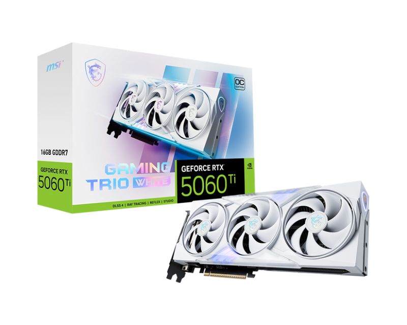 MSI GeForce RTX 5060 Ti 16G GAMING TRIO OC WHITE GDDR7 PCIe 5.0 1xHDMI3xDP Carte Vidéo Blanche (G506T-16GTCW)