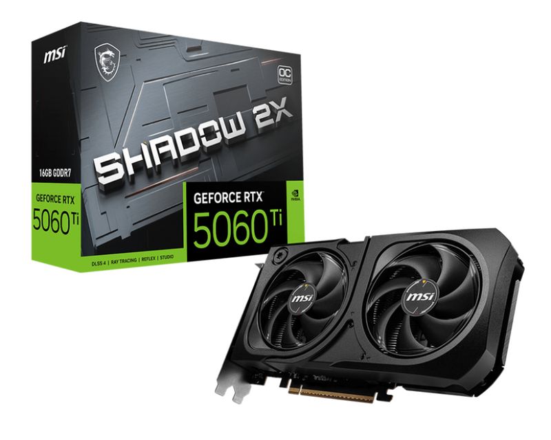 MSI GeForce RTX 5060 Ti 16G SHADOW 2X OC PLUS GDDR7 PCIe 5.0 1xHDMI3xDP Carte Vidéo (G506T-16S2CP)