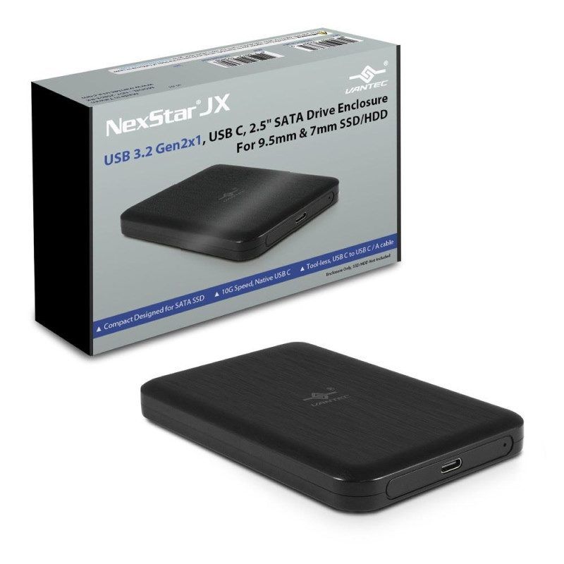 Vantec NexStar JX Series, USB 3.2 Gen2x1 (10Gbps), USB C, 2.5 SATA Drive Enclosu