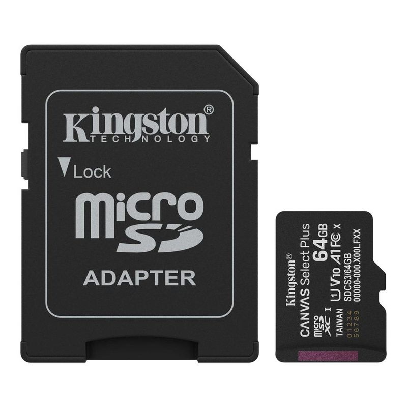 Kingston Canvas Select Plus 64GB Classe 10, UHS-I, U1, V10, A1 Carte microSD