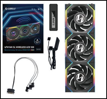 Lian Li UNI FAN SL Wireless LCD 120 Reverse Blade Noir Paquet de 3 avec Contrôle