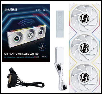Lian Li UNI FAN TL120 LCD Reverse Blade Wireless Blanc Paquet de 3 avec Contrôle