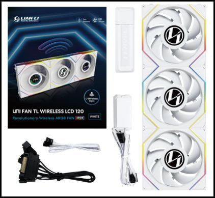 Lian Li UNI FAN TL120 LCD Wireless Blanc Paquet de 3 avec Contrôleur 120mm ARGB