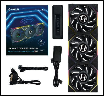 Lian Li UNI FAN TL120 LCD Wireless Noir Triple Pack w Controller 120mm ARGB Case