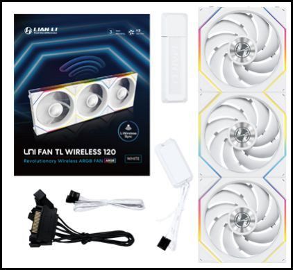 Lian Li UNI FAN TL120 Wireless Blanc Paquet de 3 avec Contrôleur 120mm ARGB Vent