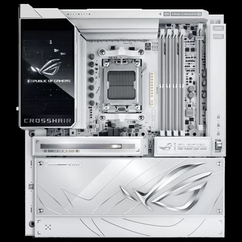 ASUS ROG Crosshair X870E Glacial AM5 ATX AMD X870E 4xDIMM DDR5 5xM.2 USB4 Dual 10Gb LAN Wi-Fi 7+BT Carte Mère