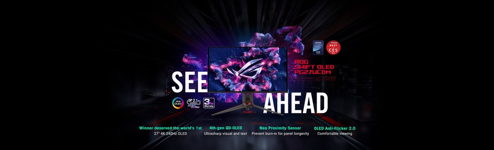 ASUS ROG Swift OLED PG27UCDM 27 UHD 4K 3840x2160 QD-OLED 240Hz HDR DV G-SYNC Com